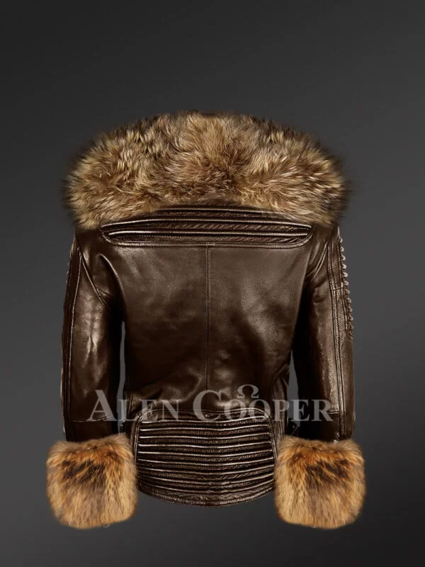 Womens Leather with Fur Biker Jacket - Image 5