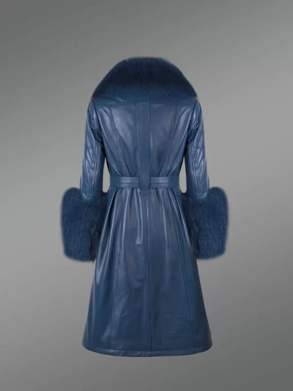 Women’s Leather Coat with Fox Fur Collar, Lapels and Cuffs - Image 2