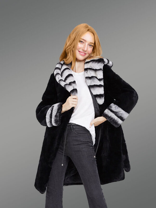 Women’s Long Black Real Rabbit Fur Winter Coat