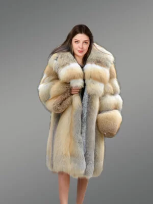 Fox Fur Long Coat With Hood For Elegance & Comfort