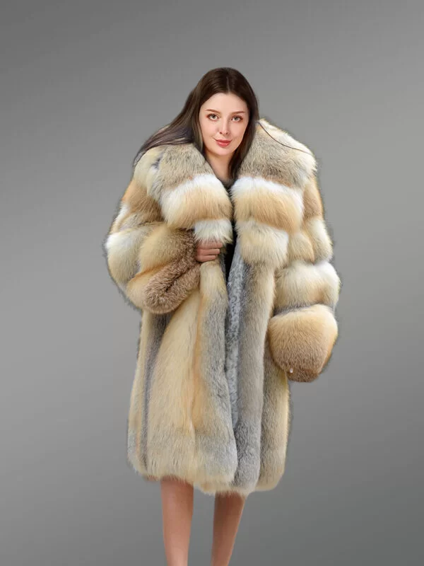 Fox Fur Long Coat With Hood For Elegance & Comfort