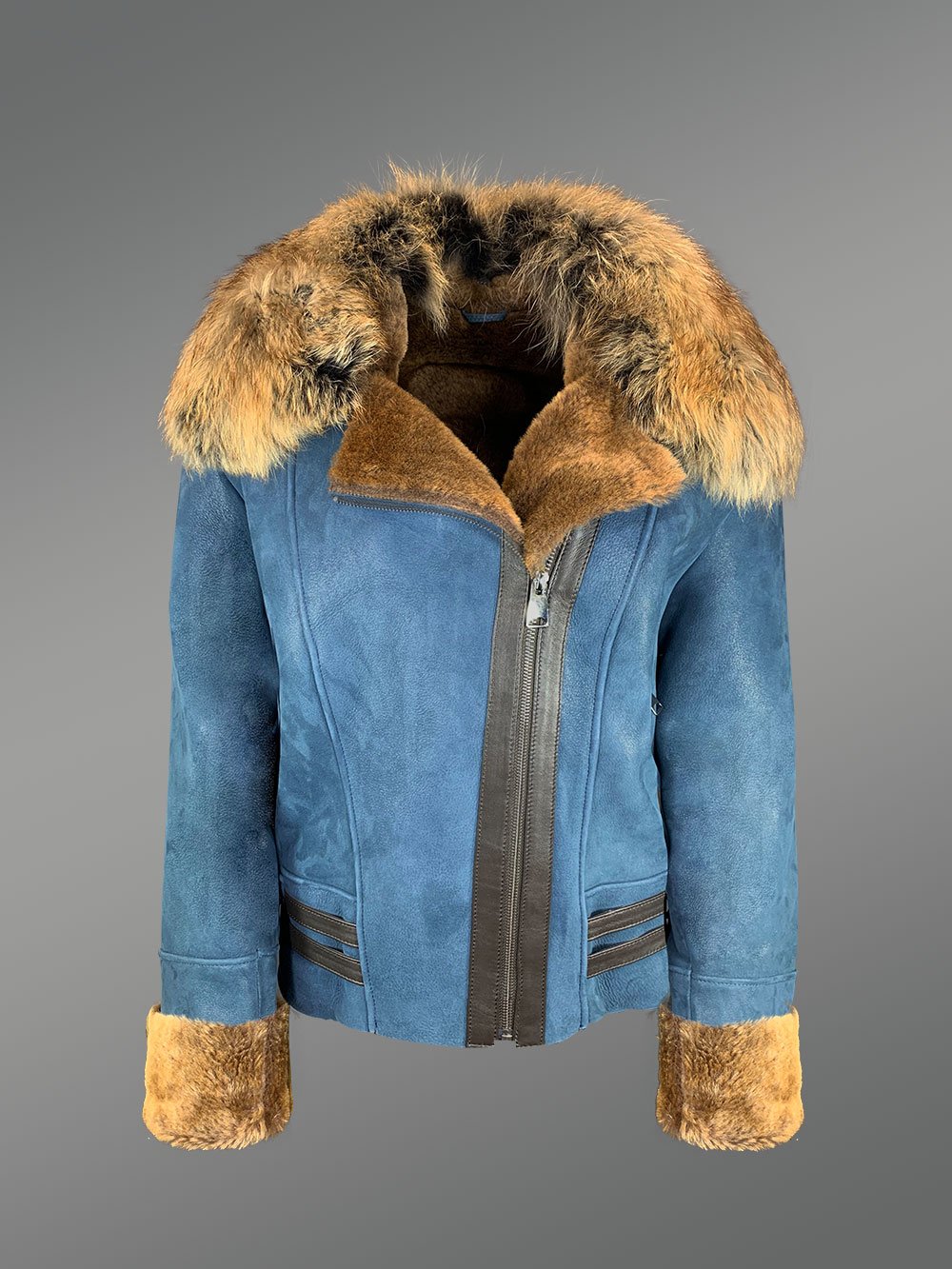 Women's Biker Style Merino Shearling Jacket - Image 4