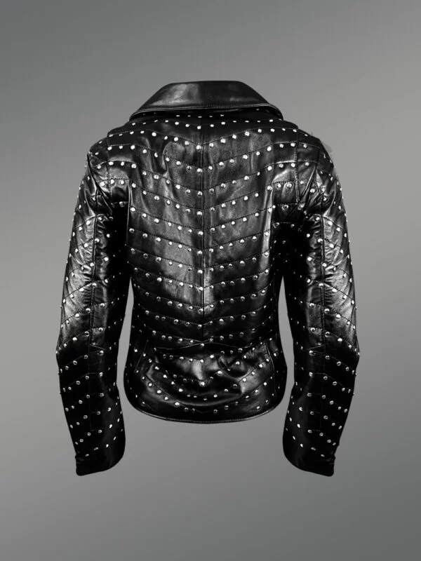 Womens Studded Biker Leather Jacket - Image 5