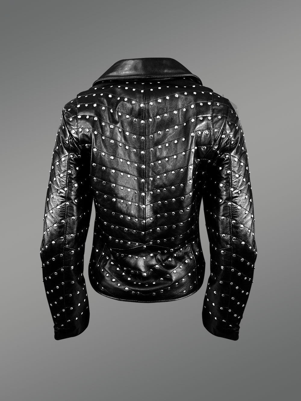 Womens Studded Biker Leather Jacket - Image 5