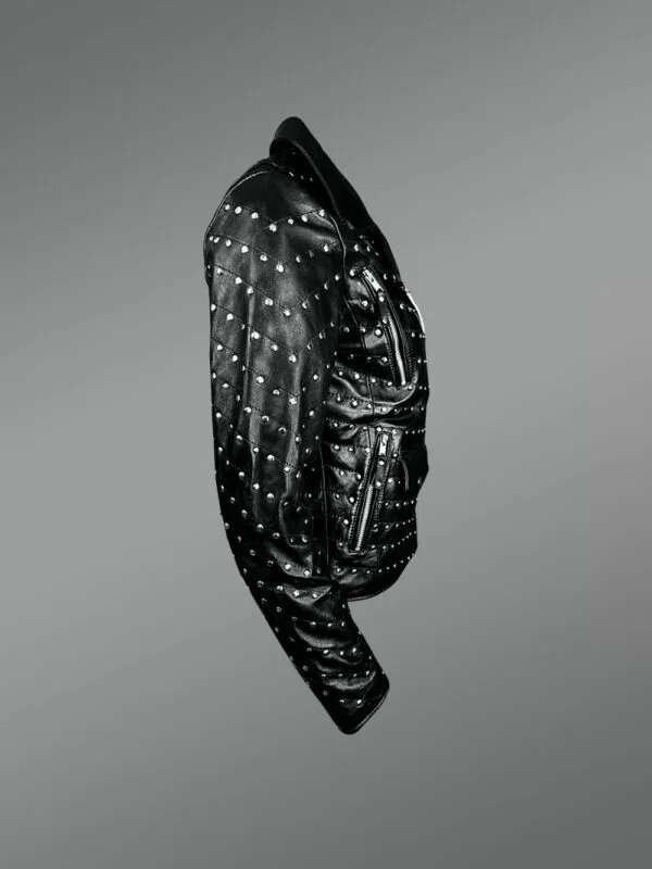 Womens Studded Biker Leather Jacket - Image 4