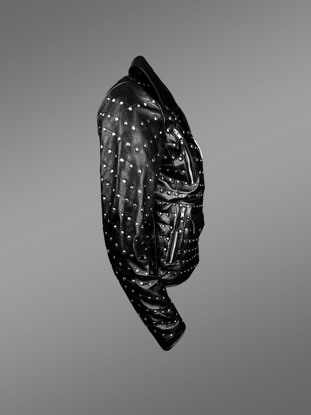 Womens Studded Biker Leather Jacket - Image 4