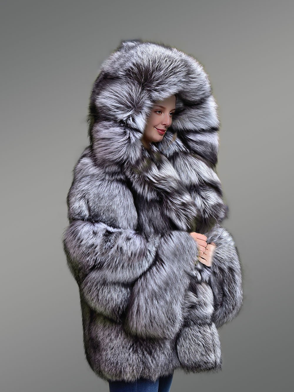 Women's Mid Length Coat in Fox Fur - Image 7
