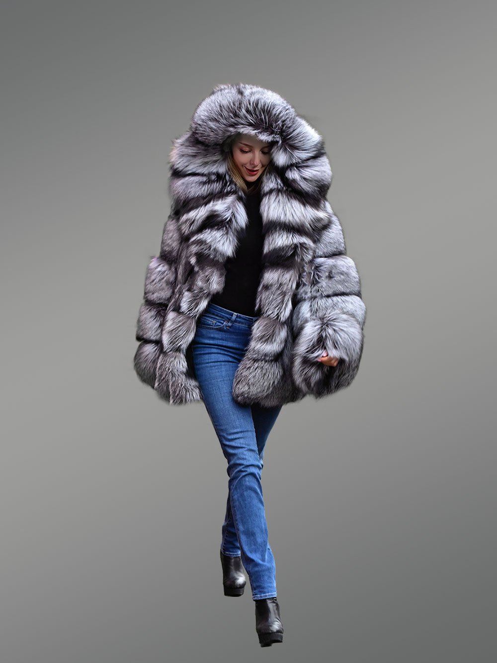 Women's Mid Length Coat in Fox Fur - Image 5