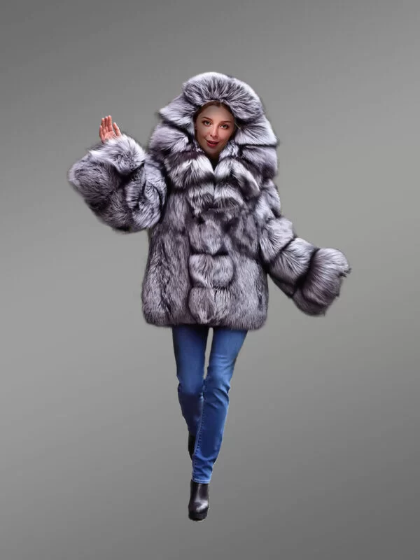 Women's Mid Length Coat in Fox Fur - Image 4