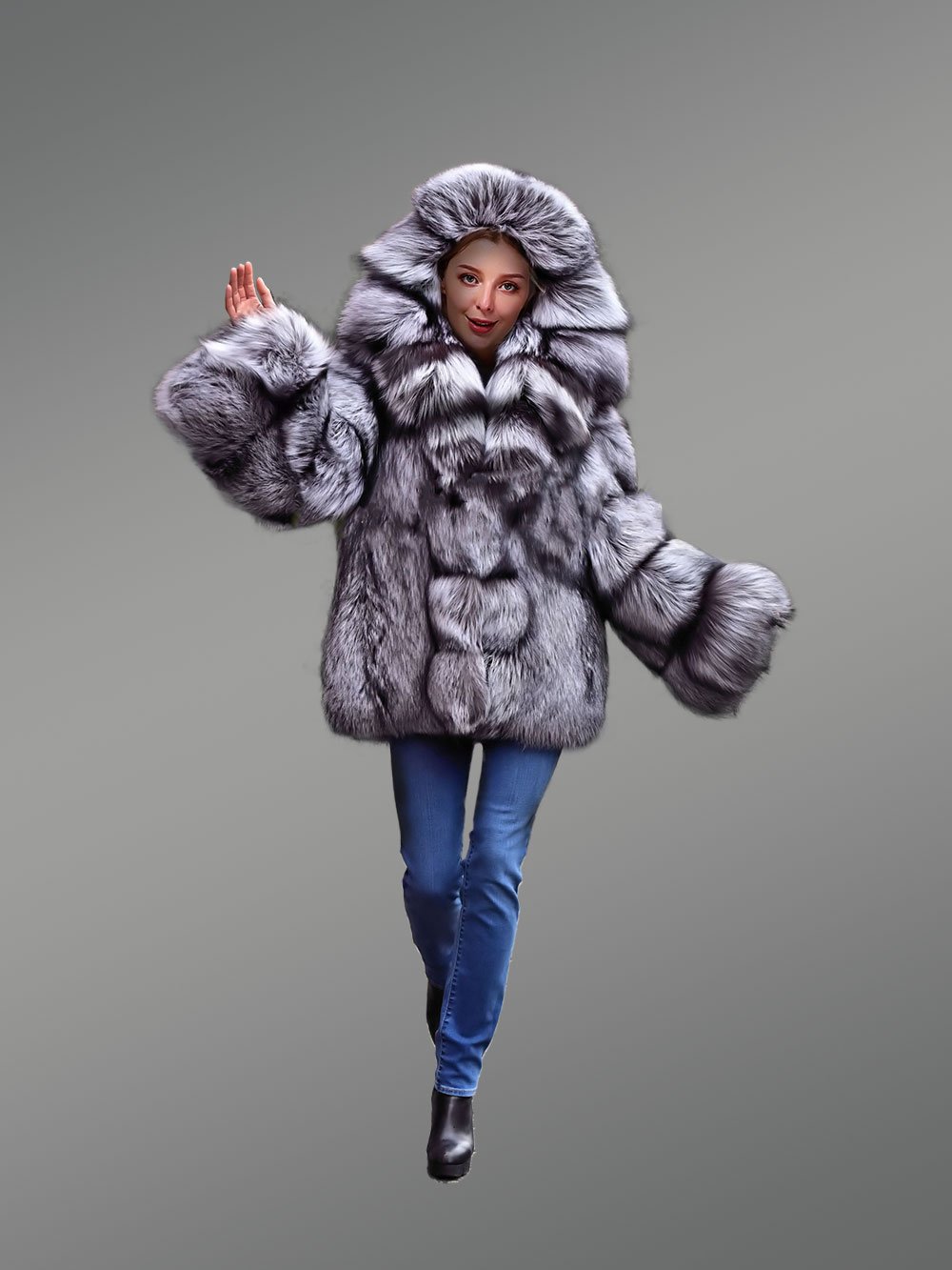Women's Mid Length Coat in Fox Fur - Image 4