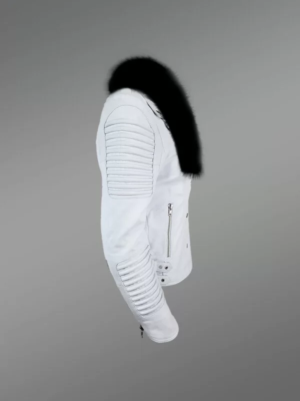 Womens Biker Jacket with Fur Collar - Image 4