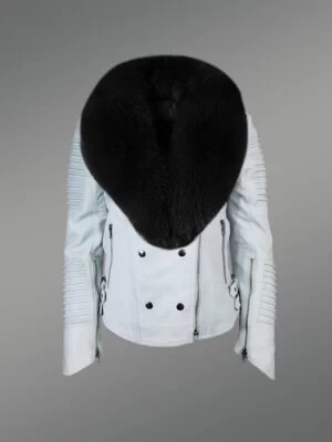 Womens Biker Jacket with Fur Collar