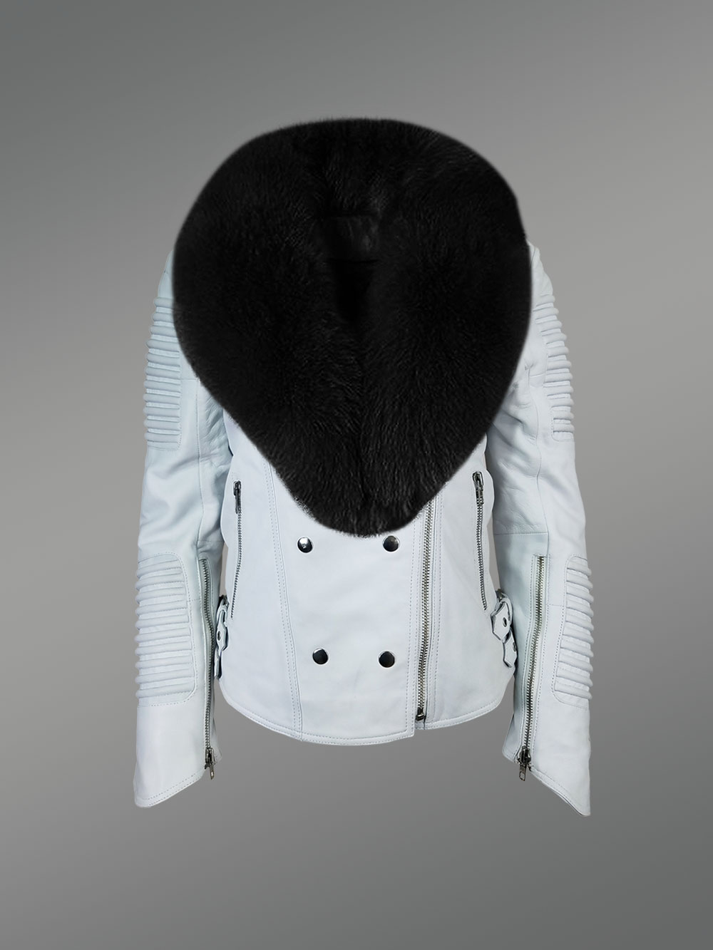 Womens Biker Jacket with Fur Collar