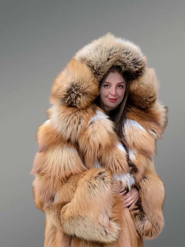 Womens Red Fox Hooded Coat to Stay Fashionably Warm In Winter - Image 2