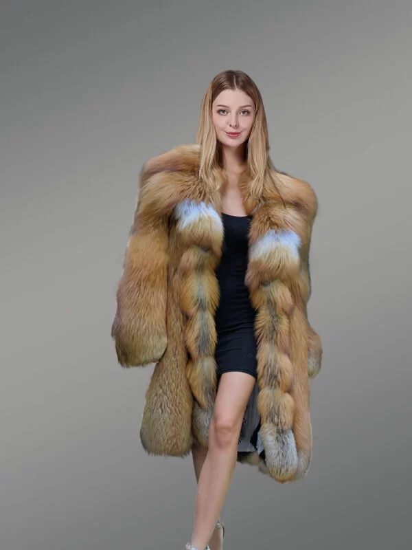 Women's Original Red Fox Fur Coat with Front Trimline - Image 2