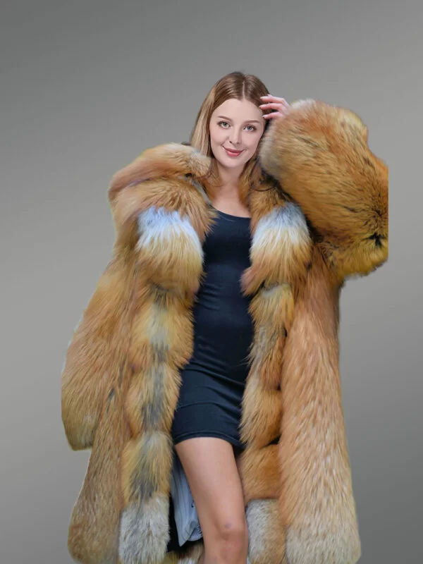 Women's Original Red Fox Fur Coat with Front Trimline - Image 3