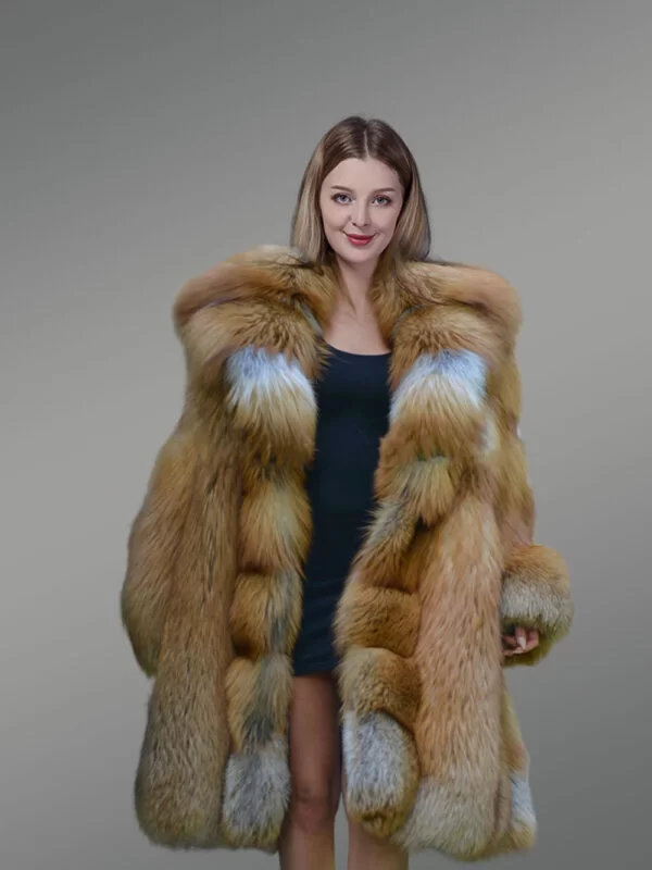 Women's Original Red Fox Fur Coat with Front Trimline - Image 4