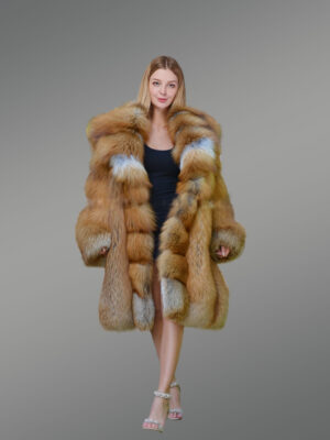 Women's Original Red Fox Fur Coat with Front Trimline