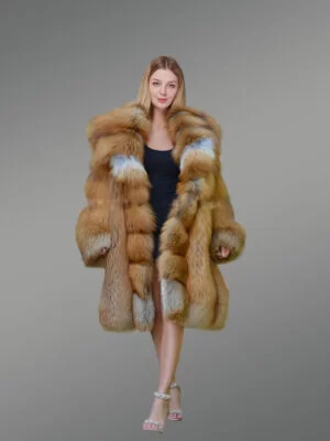 Women's Original Red Fox Fur Coat with Front Trimline