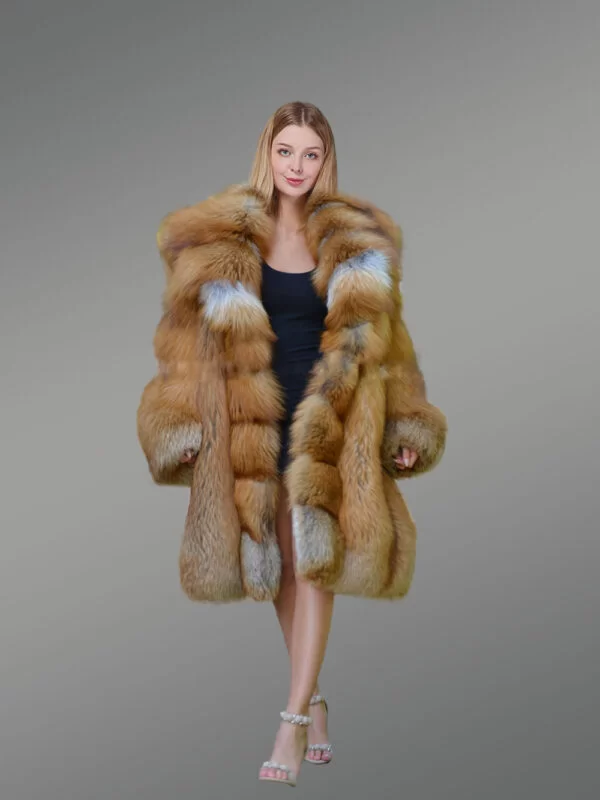 Women's Original Red Fox Fur Coat with Front Trimline