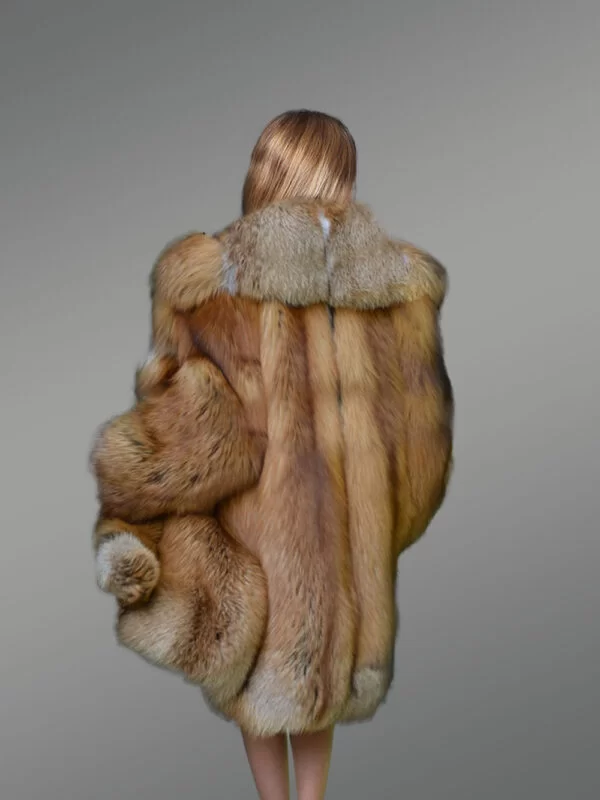 Women's Original Red Fox Fur Coat with Front Trimline - Image 7