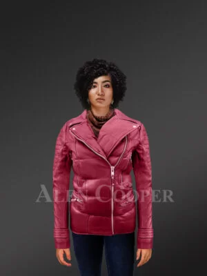 Women's Puffy Motorcycle Jacket in Wine