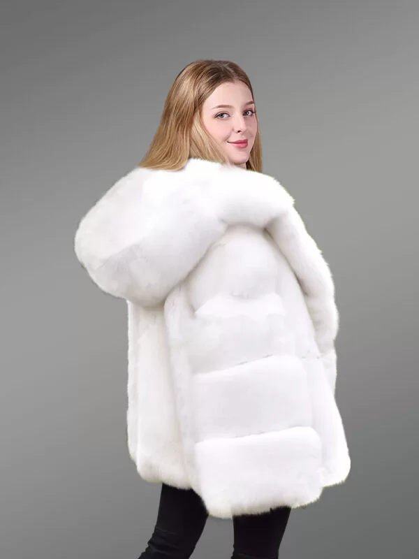 Fox Fur White Coat with Hood for A Graceful Look This Winter - Image 3