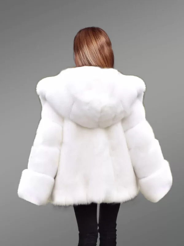Fox Fur White Coat with Hood for A Graceful Look This Winter - Image 6