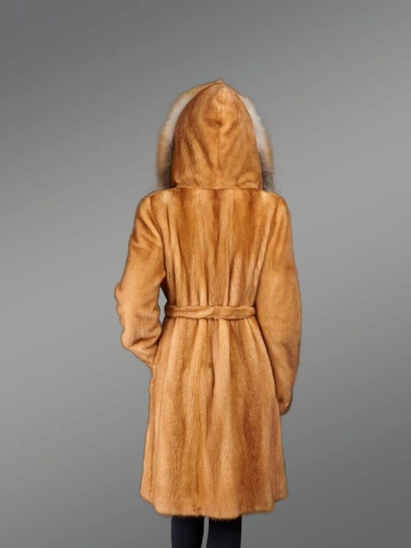 Golden Mink Fur Coat with Fox Fur Trim - Image 4