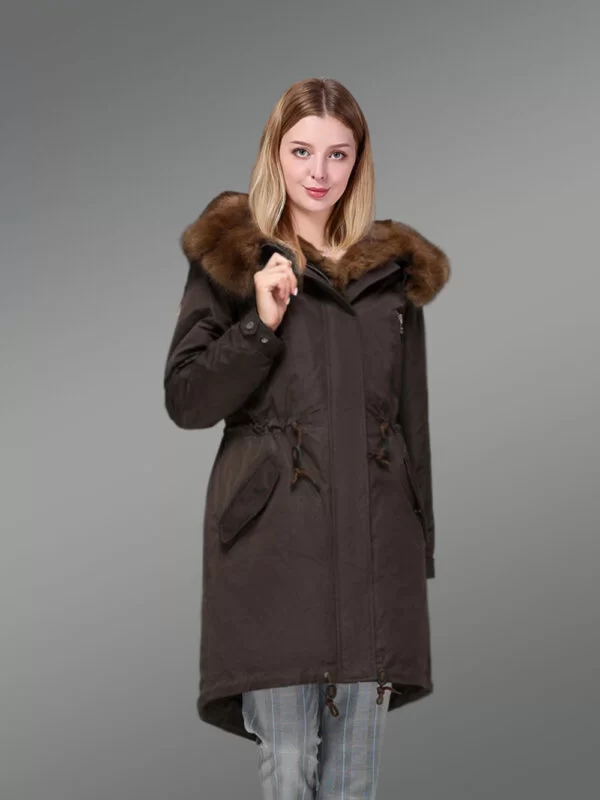 Womens Nylon Parka Coat with Hybrid Convertible Vest With Raccoon Fur Lining - Image 2