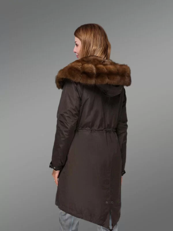 Womens Nylon Parka Coat with Hybrid Convertible Vest With Raccoon Fur Lining - Image 3