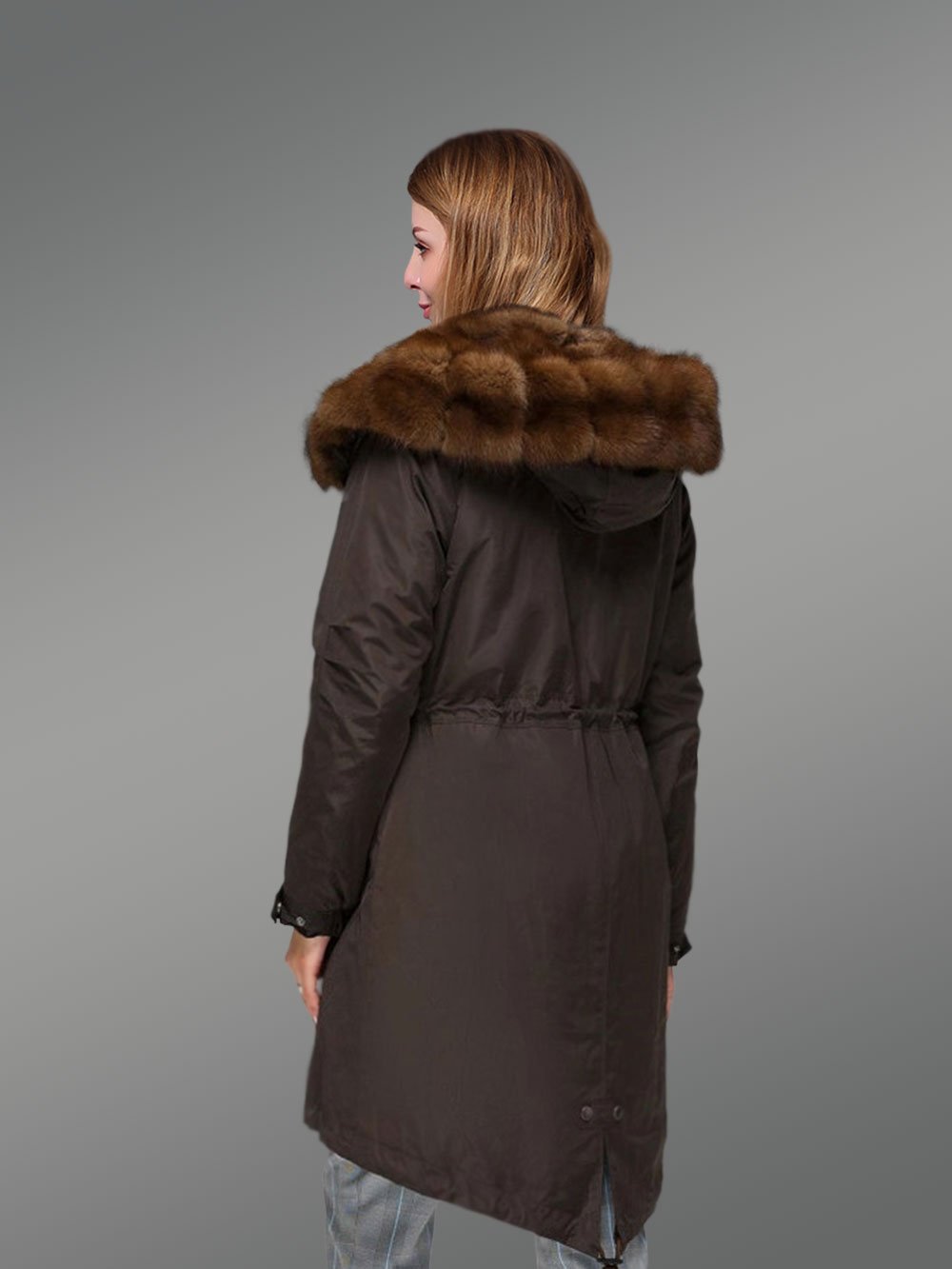 Womens Nylon Parka Coat with Hybrid Convertible Vest With Raccoon Fur Lining - Image 3