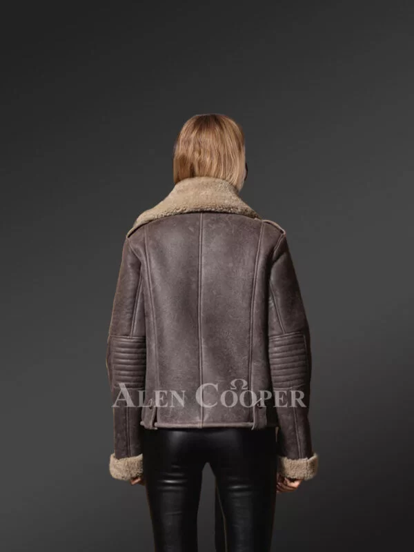 Women’s Chic and Genuine Shearling Coats in Attractive Coffee Hue - Image 2