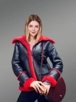 Women’s Chic Black Genuine Shearling Winter Jackets