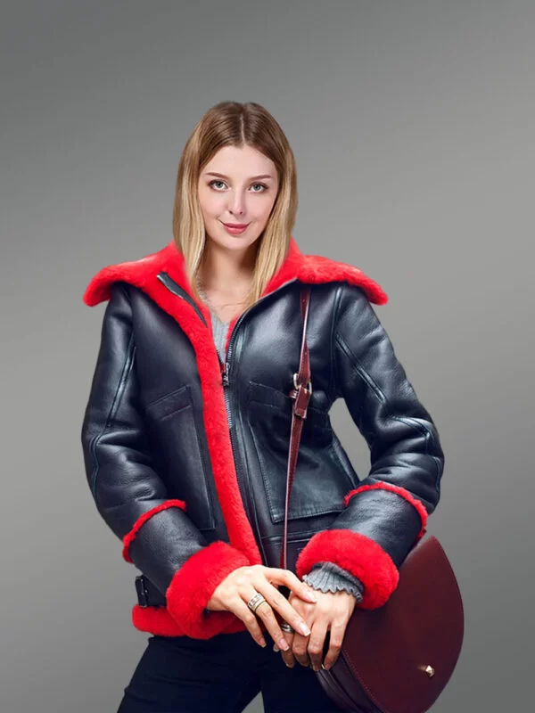 Women’s Chic Black Genuine Shearling Winter Jackets