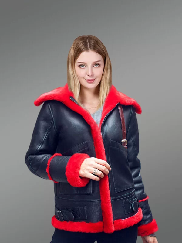 Women’s Chic Black Genuine Shearling Winter Jackets - Image 2