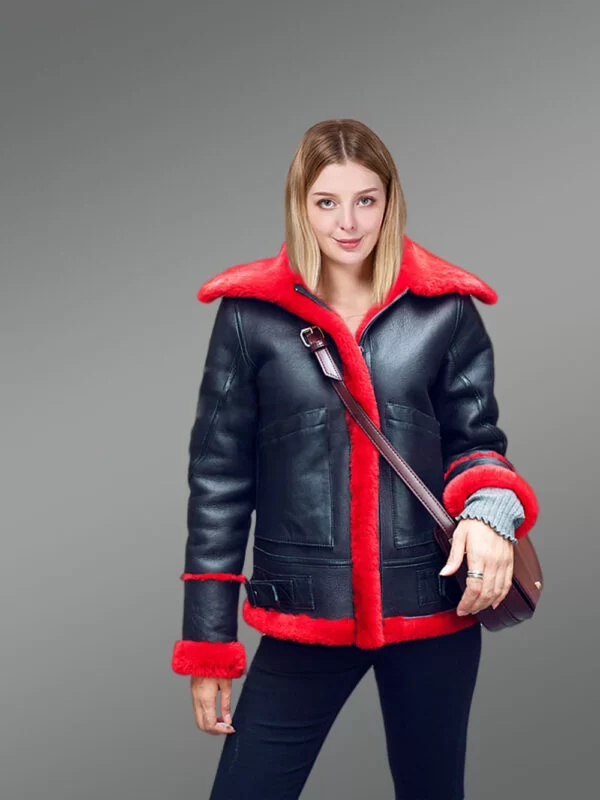 Women’s Chic Black Genuine Shearling Winter Jackets - Image 4