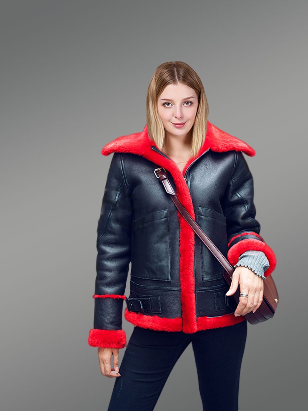 Women’s Chic Black Genuine Shearling Winter Jackets - Image 4