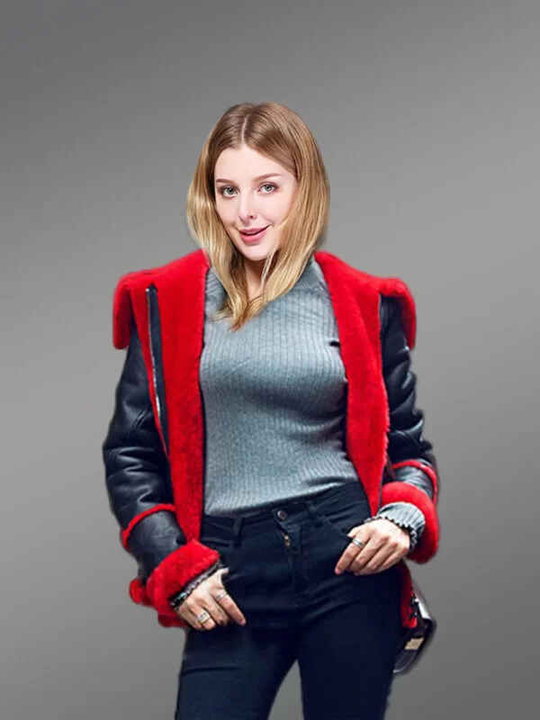Women’s Chic Black Genuine Shearling Winter Jackets - Image 5