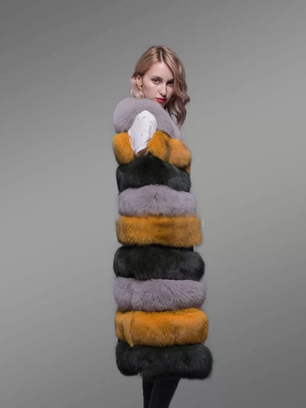 Women’s Multi Color Super Warm and Long Real Fox Fur Paragraph Winter Vest - Image 14