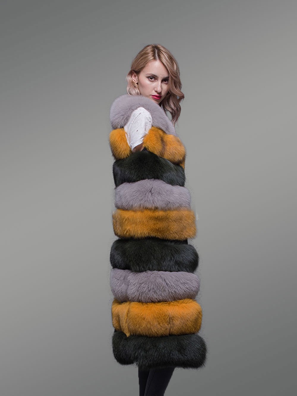 Women’s Colorful Real Fox Fur Real Warm Long Paragraph Winter Vest - Image 8