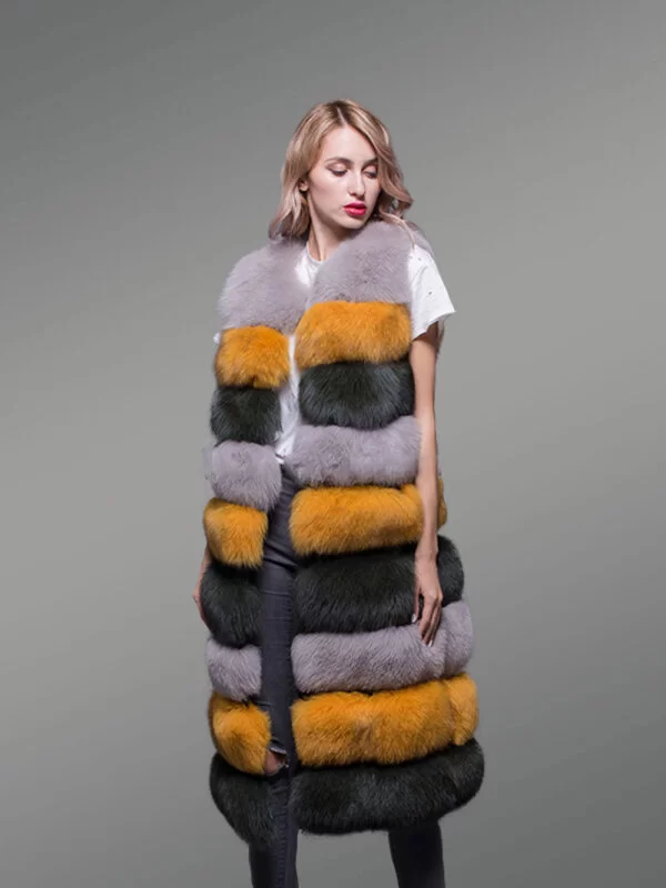 Women’s Multi Color Super Warm and Long Real Fox Fur Paragraph Winter Vest - Image 13