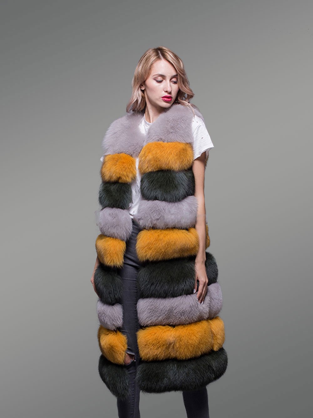 Women’s Colorful Real Fox Fur Real Warm Long Paragraph Winter Vest - Image 7