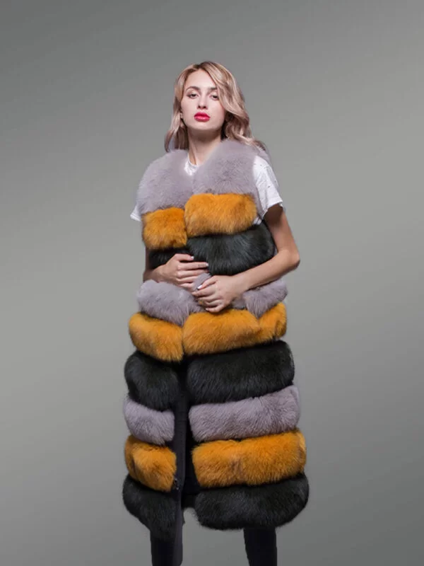 Women’s Multi Color Super Warm and Long Real Fox Fur Paragraph Winter Vest - Image 12