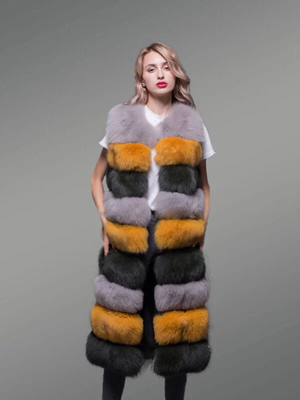 Women’s Multi Color Super Warm and Long Real Fox Fur Paragraph Winter Vest - Image 10