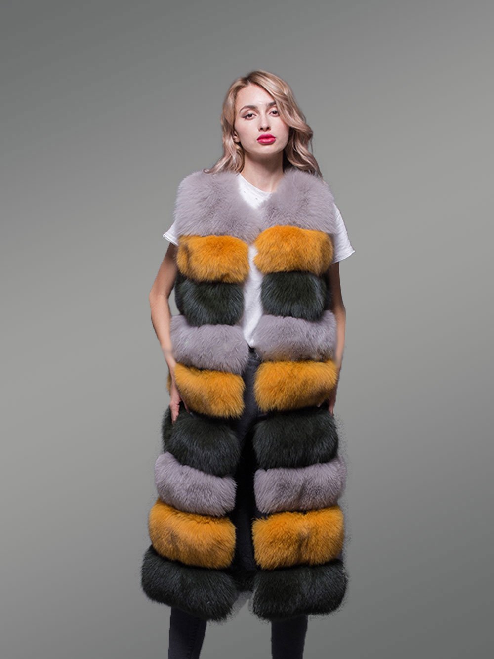 Women’s Colorful Real Fox Fur Real Warm Long Paragraph Winter Vest - Image 5