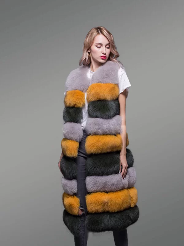 Women’s Multi Color Super Warm and Long Real Fox Fur Paragraph Winter Vest - Image 8