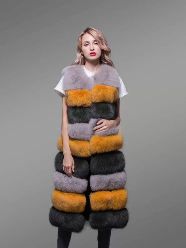 Women’s Multi Color Super Warm and Long Real Fox Fur Paragraph Winter Vest - Image 6