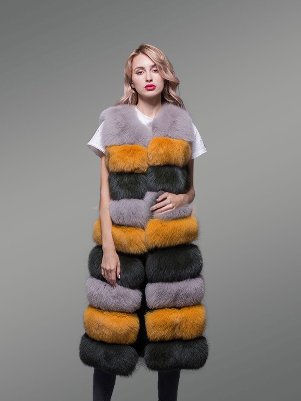Women’s Colorful Real Fox Fur Real Warm Long Paragraph Winter Vest - Image 3