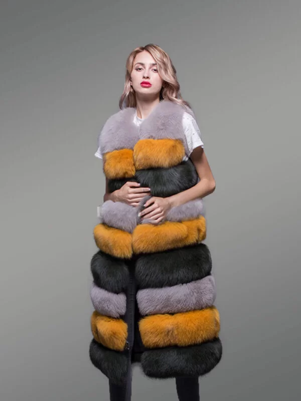 Women’s Multi Color Super Warm and Long Real Fox Fur Paragraph Winter Vest - Image 4